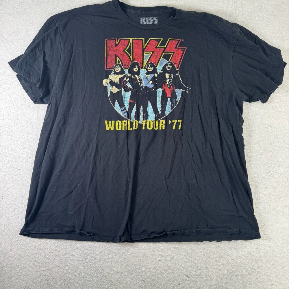 KISS World Tour 77 Graphic T-Shirt Mens 3XL Black Good Rock Band Concert Tee